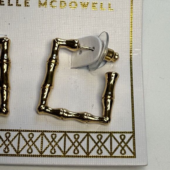 Michelle McDowell Gold Tone Bamboo Shape Metal Square Hoop Earrings New - Picture 2 of 6